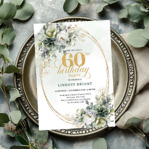 Convite de festa Boho de 60 anos Greenery Gold