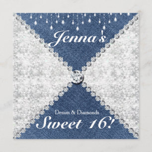 Convite de Festa Brilho Faísca Denim & Diamantes