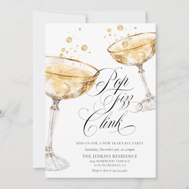 Convite de Festa Champanhe Pop Fizz Clink (Frente)