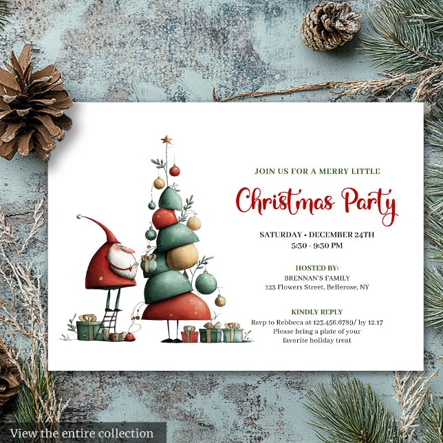 Convite de Festa Clássico Divertido Papai Noel Ver (Classic Funny Santa Red Green Holiday Invitation)