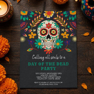 Convite de Festa Colorido de Dia dos Mortos com Ca