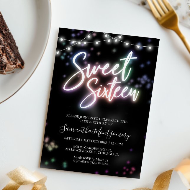 Convite de festa Colorido Neon para Sweet 16 moder (Criador carregado)
