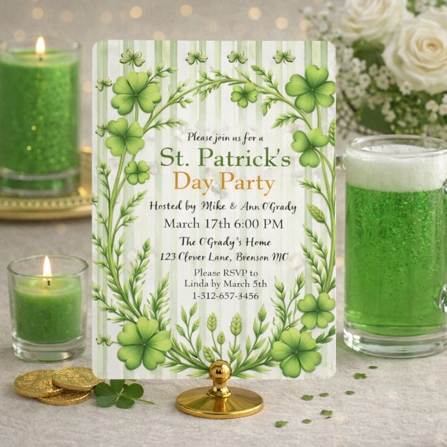 Convite de Festa com Bordas de Trevo Listrado (Criador carregado)