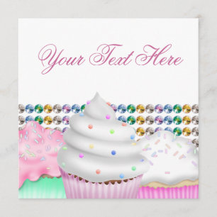 Convite de festa com buffet de doces e cupcakes co