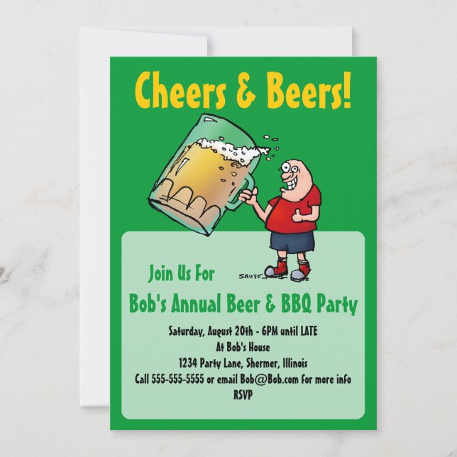 Convite de Festa com Cara de Cerveja de Desenho An (Frente)