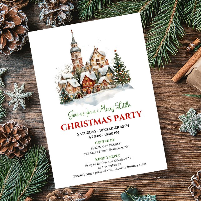 Convite de festa com cena natalina em aquarela aco (Cozy watercolor Christmas scene party invitation

)