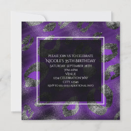 Convite de festa com estampa de leopardo roxo