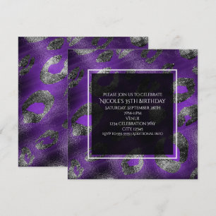 Convite de festa com estampa de leopardo roxo