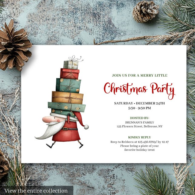 Convite de Festa com Estilo de Papai Noel Excêntri (Trendy Quirky Santa Watercolor Party Invitation)