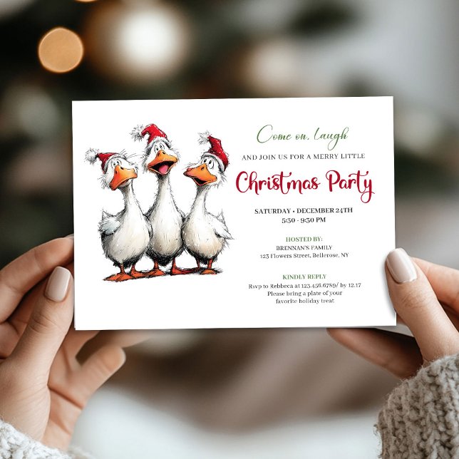 Convite de Festa com Humor Divertido de Gansos Nat (Christmas Quirky Geese Playful Humor Party Invitation)