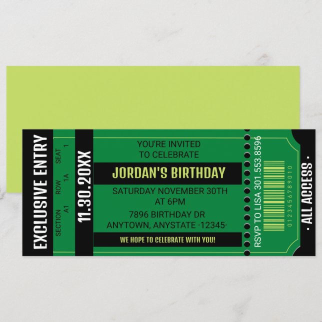 Convite de Festa com Ingresso | Convite para Qualq (Frente/Verso)