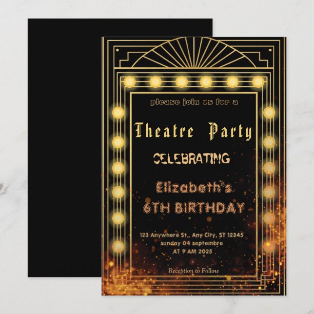 Convite de festa com letreiro de teatro – Convite  (Frente/Verso)