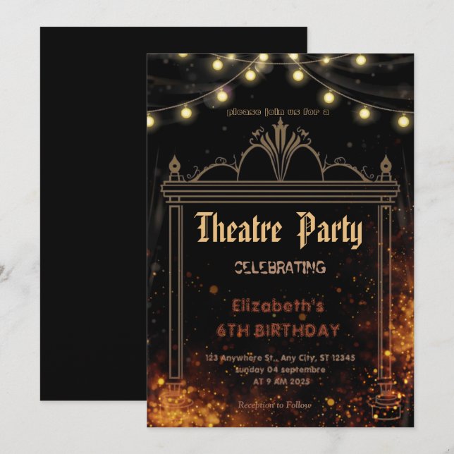 Convite de festa com letreiro de teatro – Convite  (Frente/Verso)