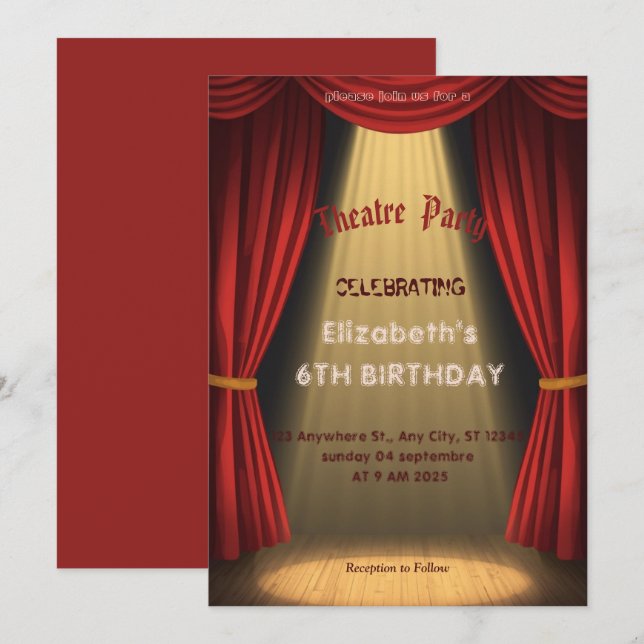 Convite de festa com letreiro de teatro – Convite  (Frente/Verso)