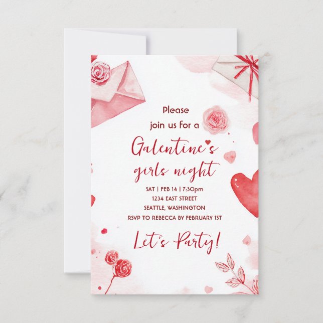 Convite de festa com padrão de amor Galentines per (Frente)