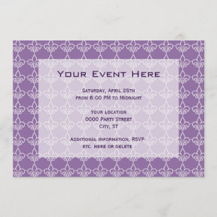 Convite de Festa com Padrão Fleur de Lis Roxo Bran
