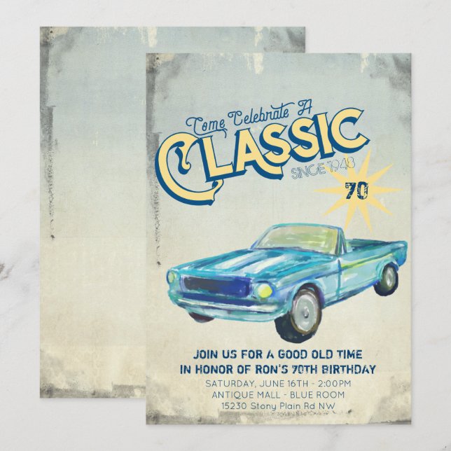Convite de festa com pôster de garagem vintage (Frente/Verso)