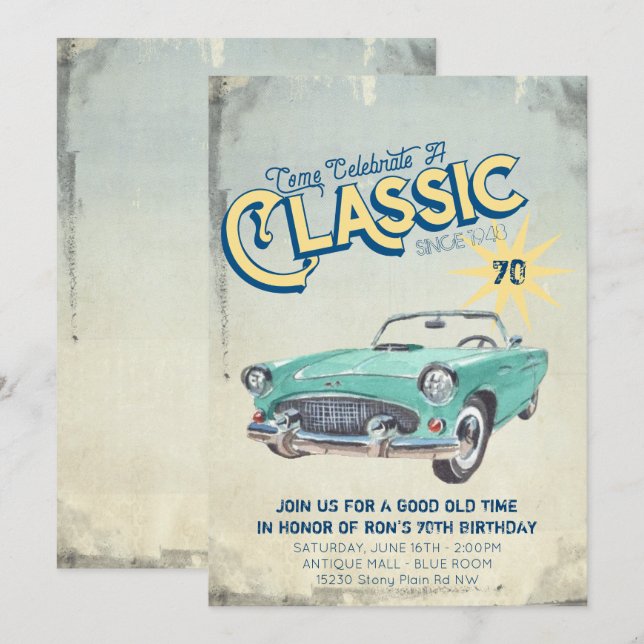 Convite de festa com pôster de garagem vintage (Frente/Verso)
