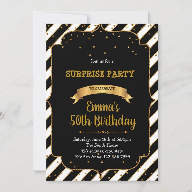 convite de festa com tema preto e dourado (Frente)