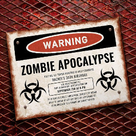 Convite de festa com tema Zombie com sinal de avis