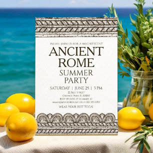 Convite de festa com toga romana e elementos de pe
