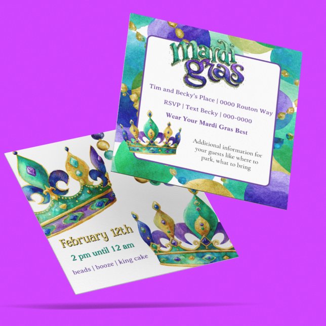 Convite de Festa Coroas e Contas do Mardi Gras (Mardi Gras party invitation you can customize on the front and back. )
