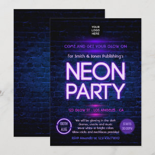 Convite de festa corporativa Neon Brilho no Escuro