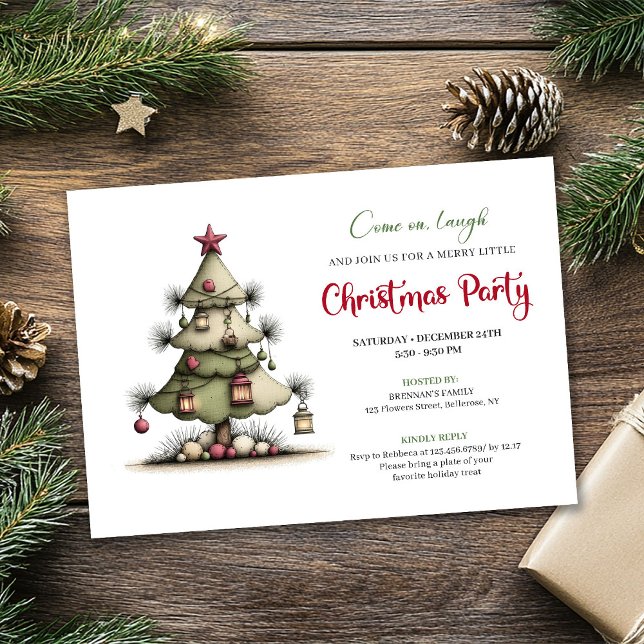 Convite de Festa da Árvore de Natal em Aquarela Ca (Whimsical Watercolor Christmas Tree Party Invite)