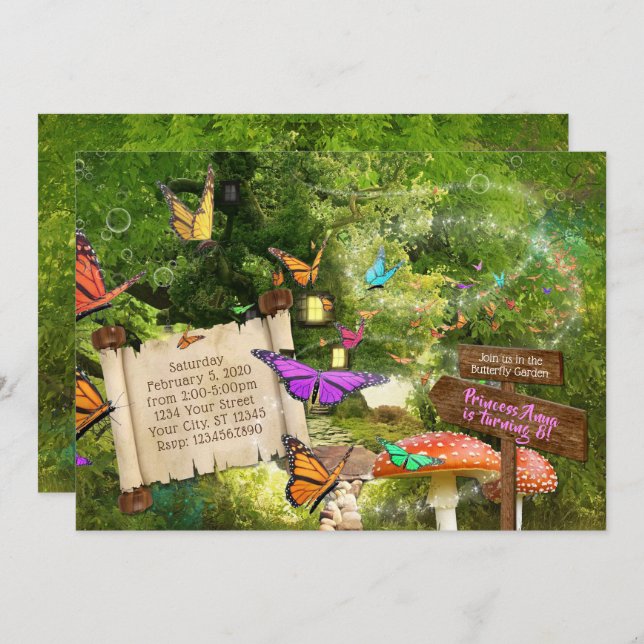 Convite de Festa da Princesa Borboleta (Frente/Verso)