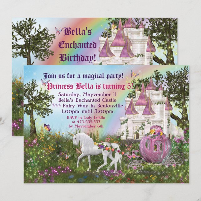 Convite de Festa da Princesa do Castelo de Unicórn (Frente/Verso)