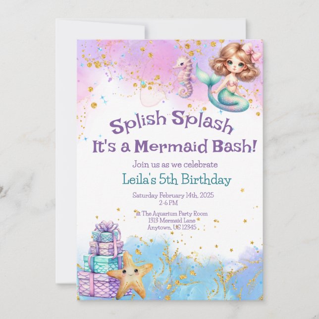 Convite de Festa da Sereia Splish Splash (Frente)
