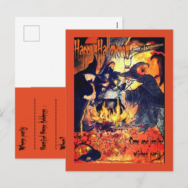 Convite de festa das três bruxas no Halloween (Frente/Verso)