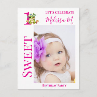 Convite de festa de 1º aniversário com tema de rã