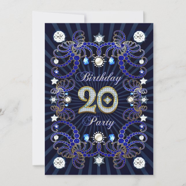 convite de festa de 20º aniversário com muitas jói (Frente)
