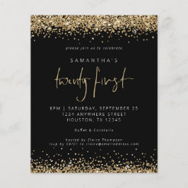 Convite de festa de 21 anos preto com brilho doura