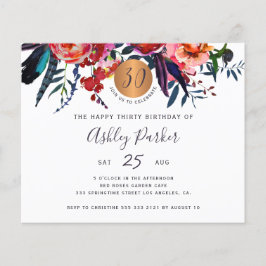 Convite de festa de 30 anos com tema floral chic e
