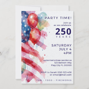 Convite de festa de 4 de julho com bandeira em aqu