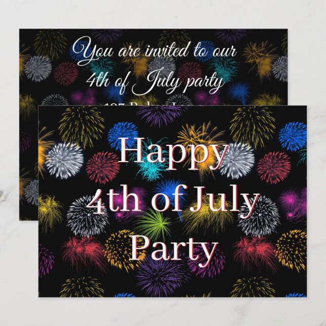 convite de festa de 4 de julho fogos de artifício (Frente/Verso)