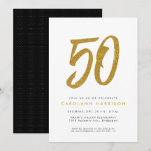 Convite de festa de 50 anos com purpurina dourada