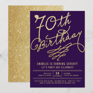 Convite de festa de 70 anos adulto Glamour Brilho 