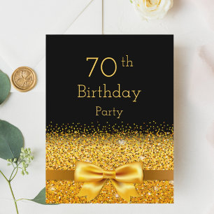 convite de festa de 70 anos com laço preto e doura