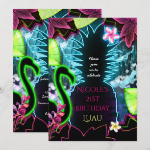 Convite de festa de abacaxi com luzes de néon elét
