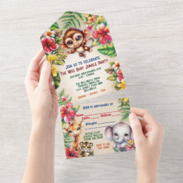 Convite de Festa de Animais Bebês na Selva