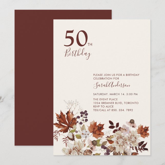 Convite de Festa de Aniversário Adulto com Tema Fl (Frente/Verso)