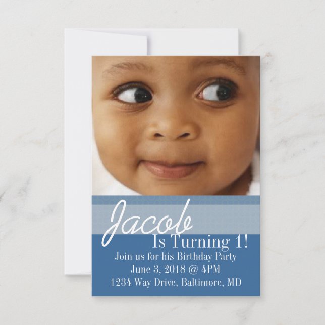 Convite de festa de aniversário | Azul-dia-B (Frente)