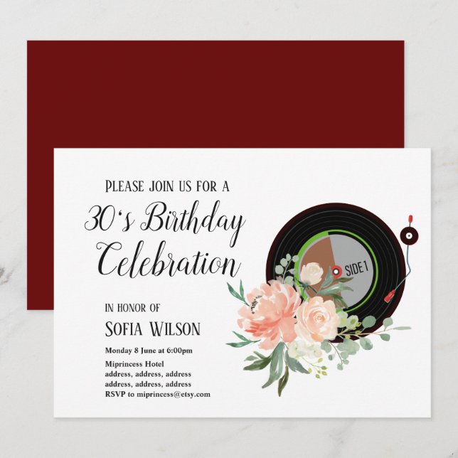 convite de festa de aniversário com música para ad (Frente/Verso)