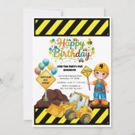 Convite de Festa de Aniversário com Tema de Constr