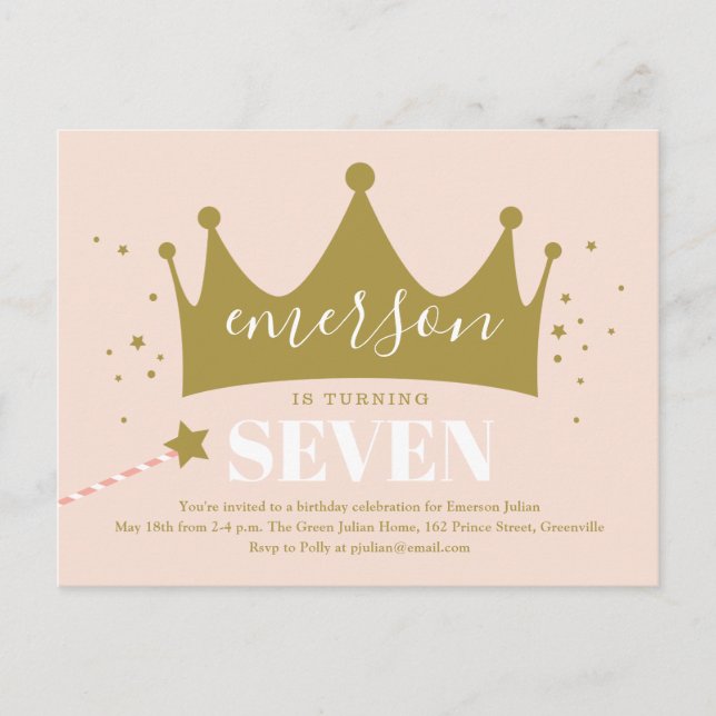 Convite de festa de aniversário coroa de princesa  (Frente)