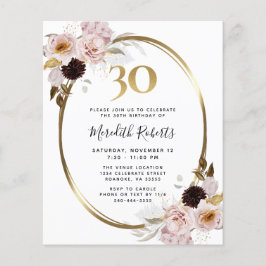 Convite de festa de aniversário de 30 anos com ros