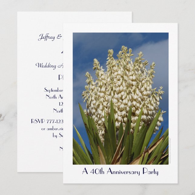 Convite de Festa de Aniversário de 40 Anos Flor de (Frente/Verso)